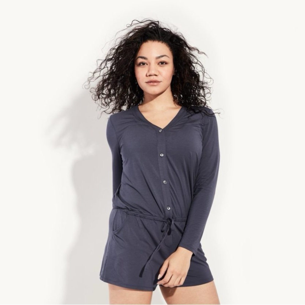 Knix by Knixwear PJ Romper Long Sleeve Button Front Drop Waist Loungewear